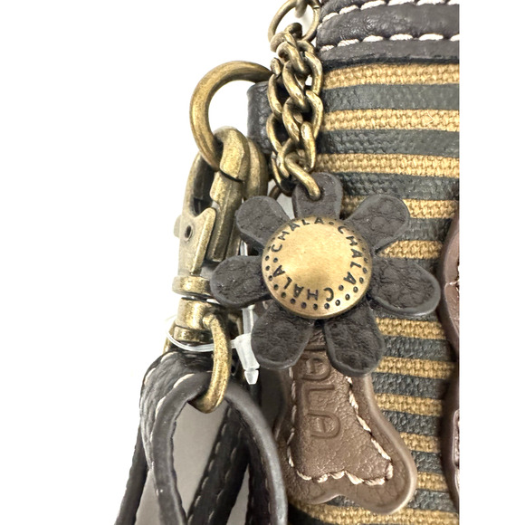 Chala Cell Phone Crossbody Bag Vegan-Leather Brown Gray Stripe Yorkshire Dog - Picture 4 of 13